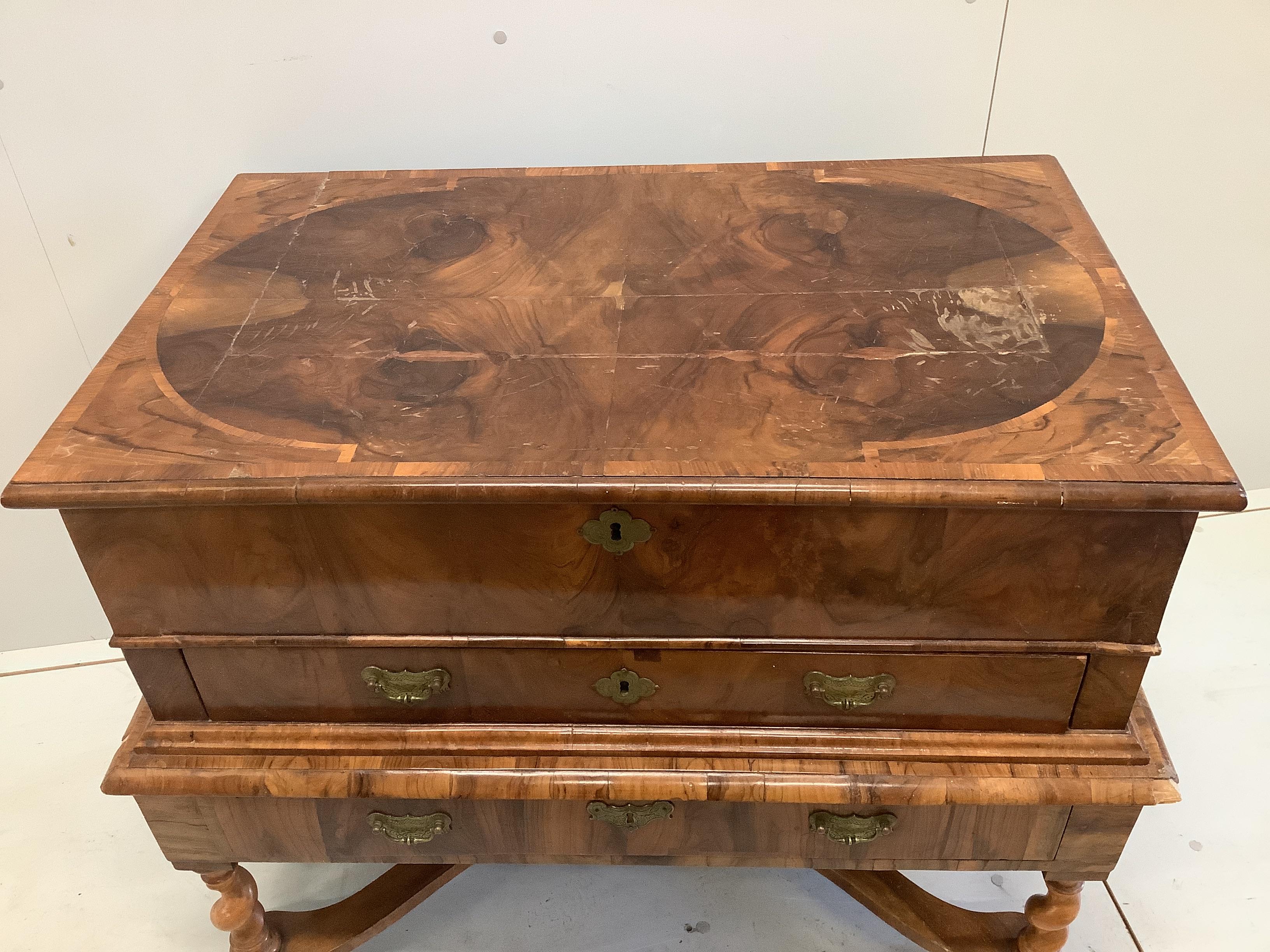 A Queen Anne walnut chest on stand, width 100cm, depth 61cm, height 78cm